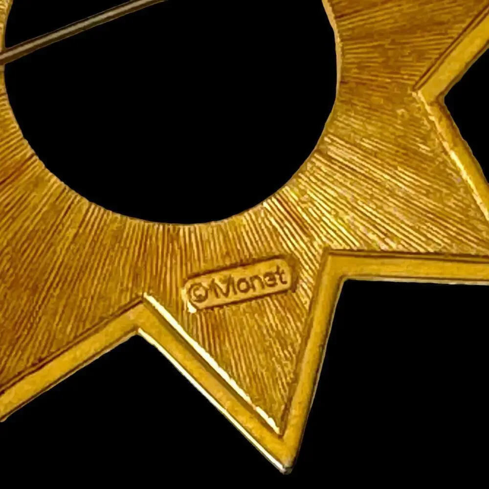 Vintage Signed Monet Gold Metal Lot of 2 Brooch Brooches Estate Jewelry Bow Star